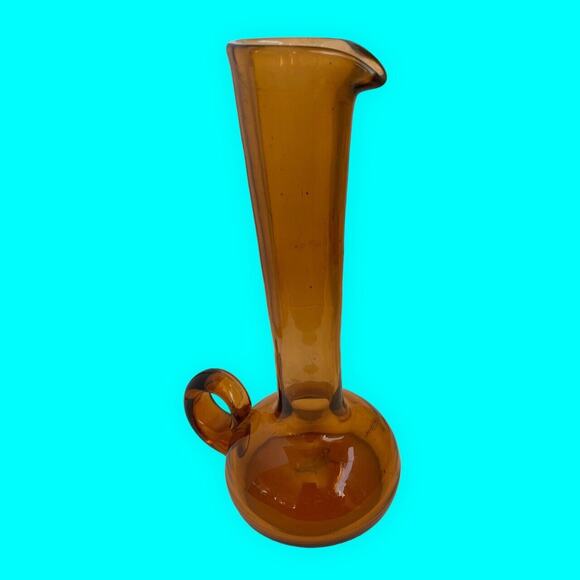VTG MCM Amber Art Glass Pitcher Ewer Jug Vase Stretch Long Neck 10.5” x 5.5” - Picture 4 of 8